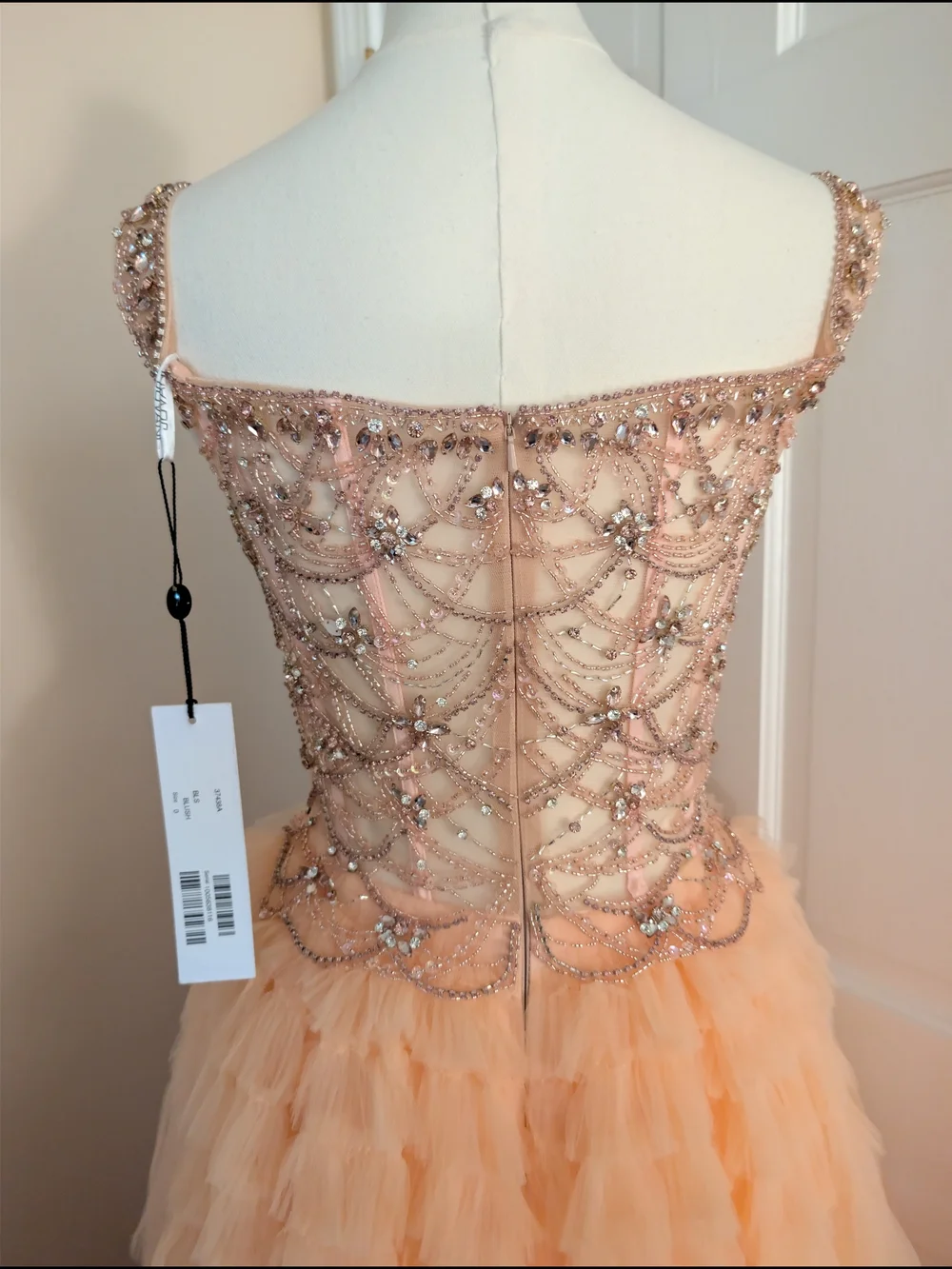Jovani Blush Pink/ Peach Beaded Corset Tulle Ruffled Ball Gown Prom Dress 0